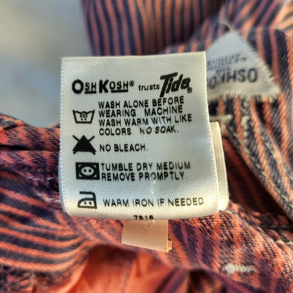 90's Oshkosh Baby Girl 12 Month Hot Pink & Navy Striped Vestbak Jumper Dress